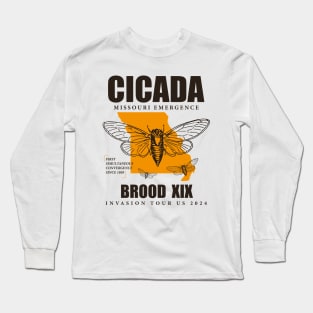 Vintage Cicada Missouri Map Invasion Brood XIII 2024 Long Sleeve T-Shirt